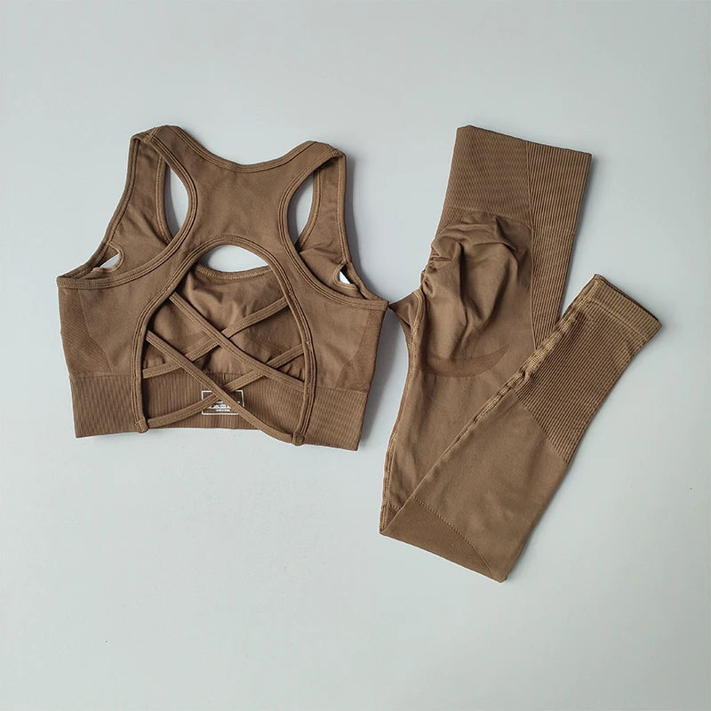 SKINOFSKIN Two Piece Sports Bra Set For Women Yoga Running Fitness