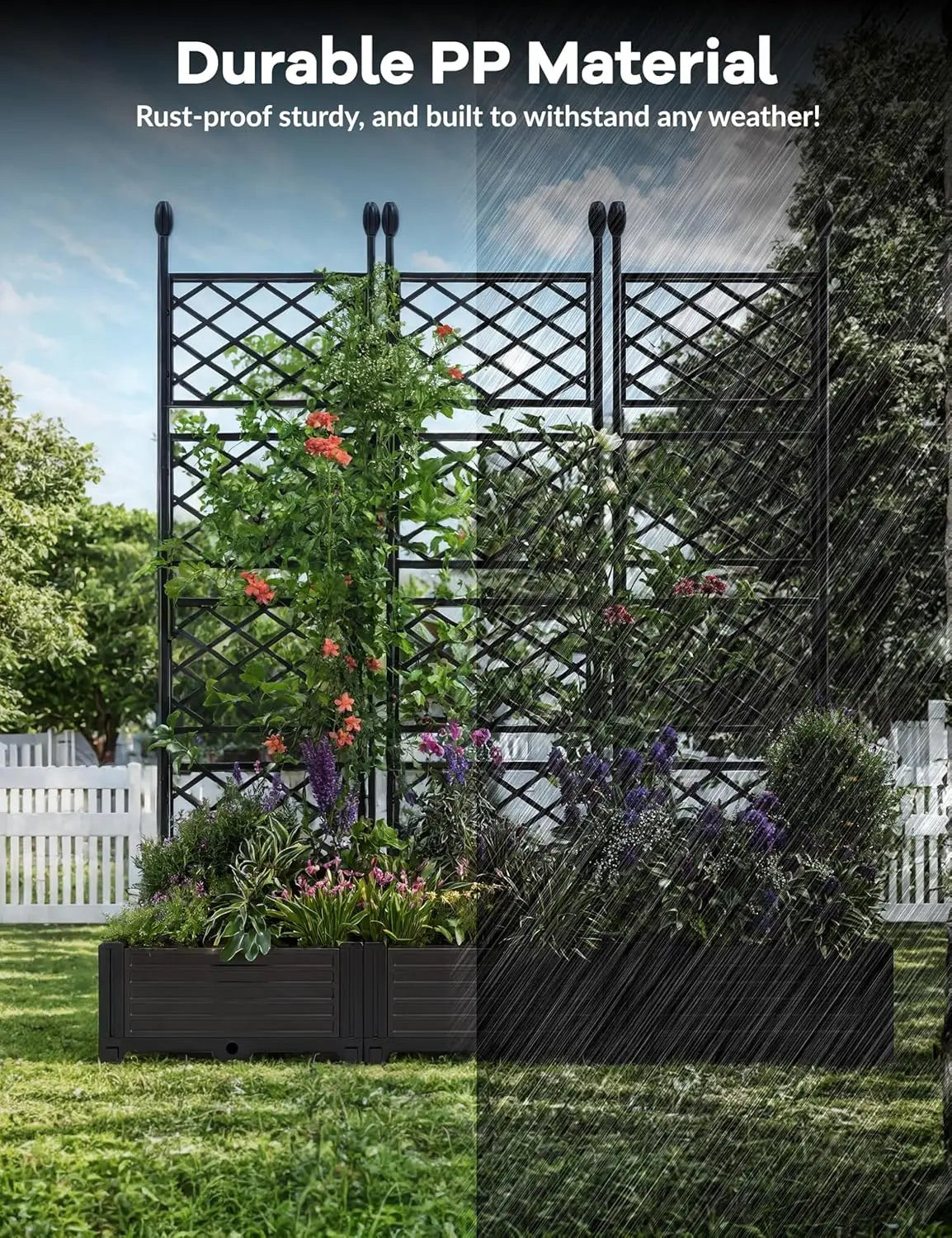 Three Piece Outdoor Raised Planter Boxes With Trellis