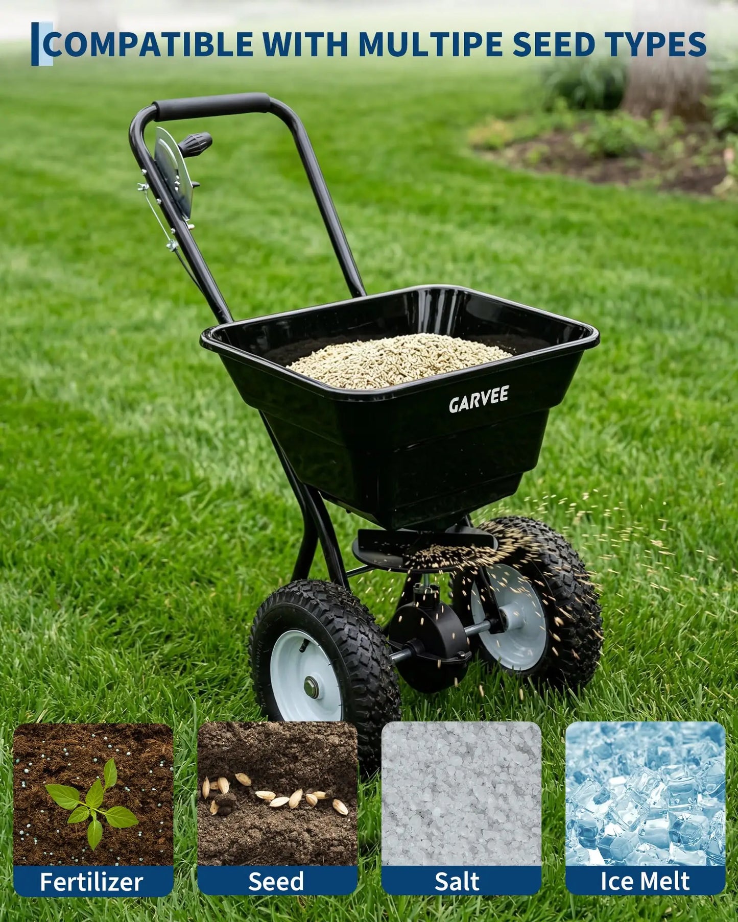 80 Lbs Capacity Push Broadcast Spreader Heavy Duty For Lawns