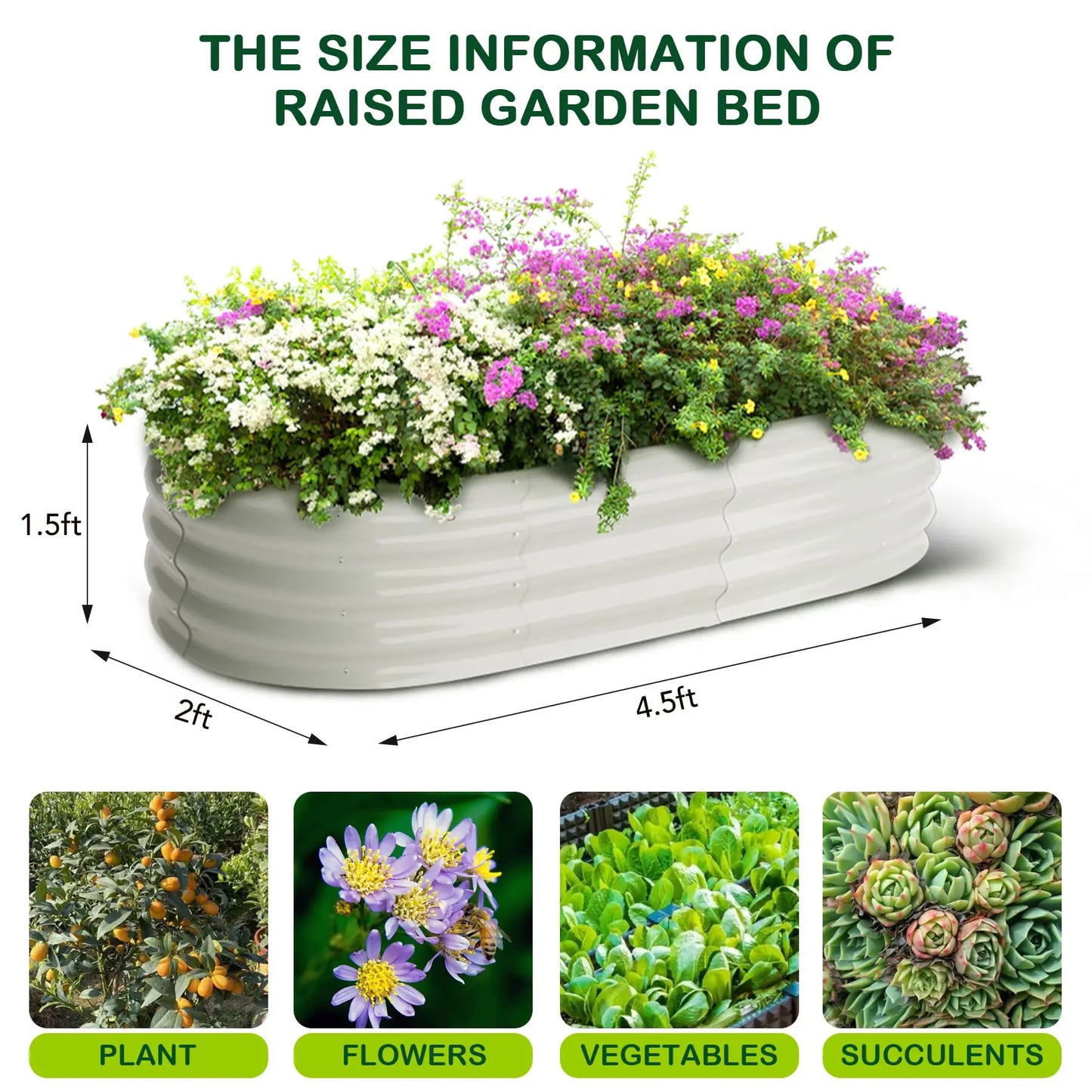 HiMISS Galvanized Steel Raised Garden Bed Set Oval Open Base