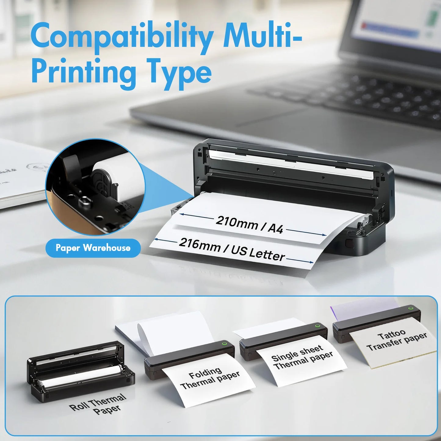 Portable Wireless Inkless Thermal Label Printer For Travel And Office