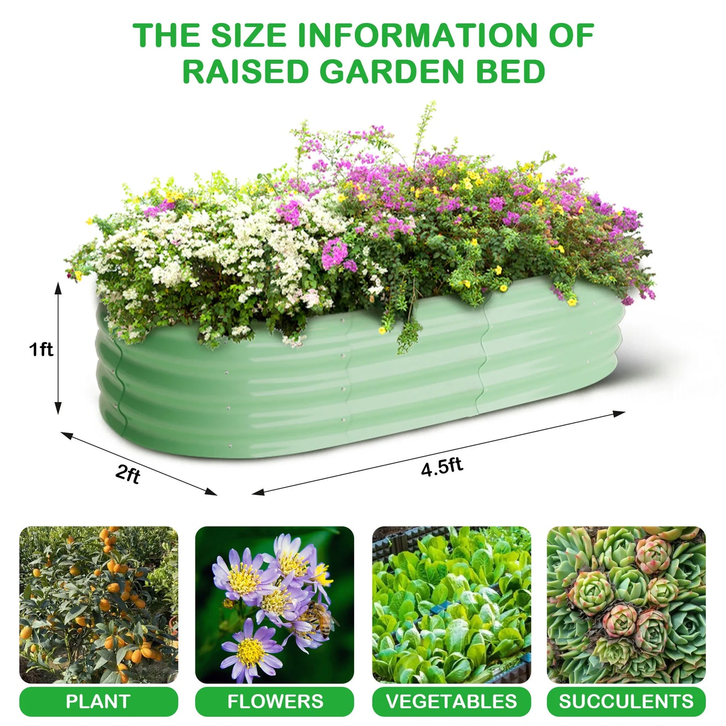 HiMISS Galvanized Steel Raised Garden Bed Set Oval Open Base