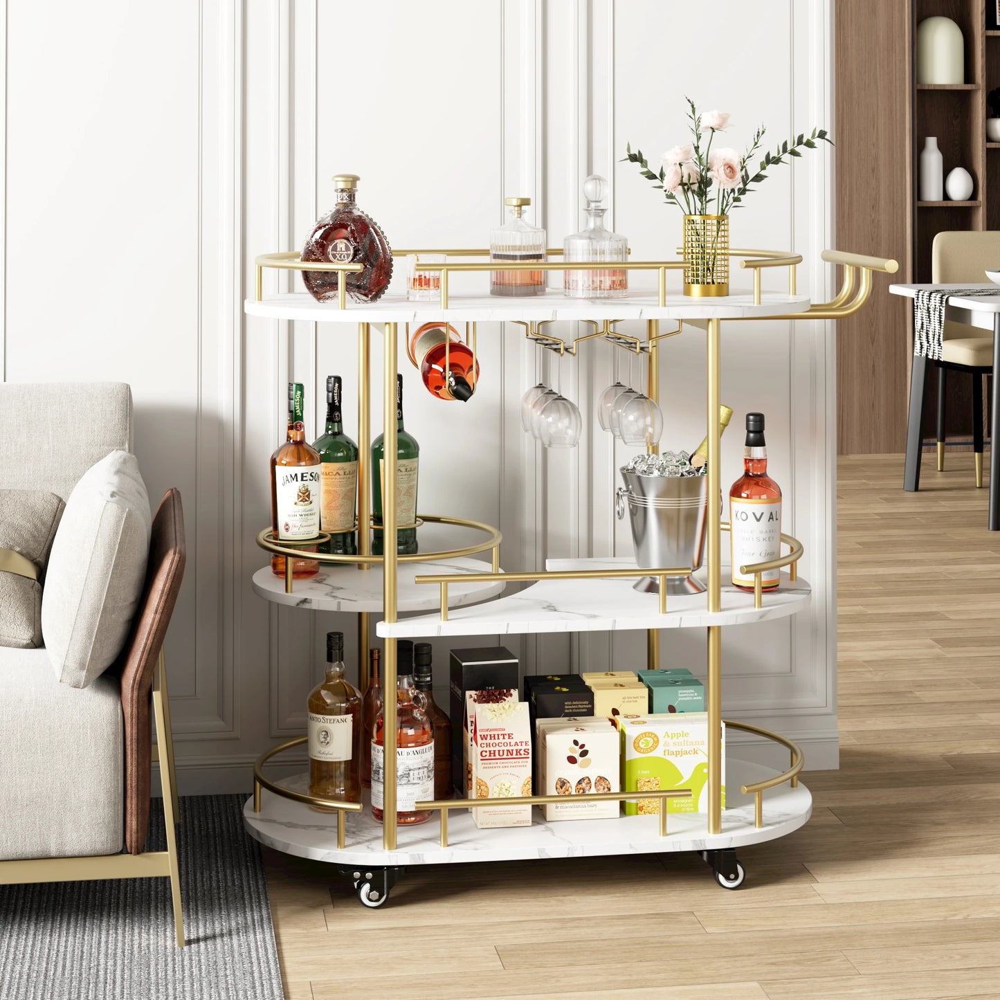 TWISTER.CK Gold Bar Carts With 4 Tier Storage Shelves On Wheels