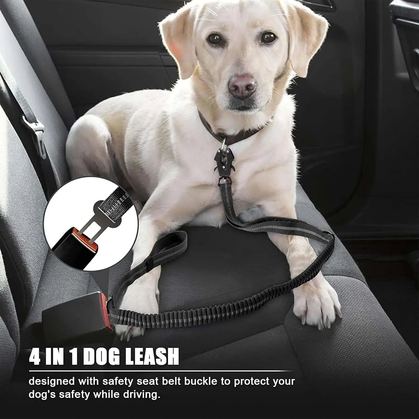 Reflective Shock Absorbing Dog Leash With Car Seatbelt No Pull