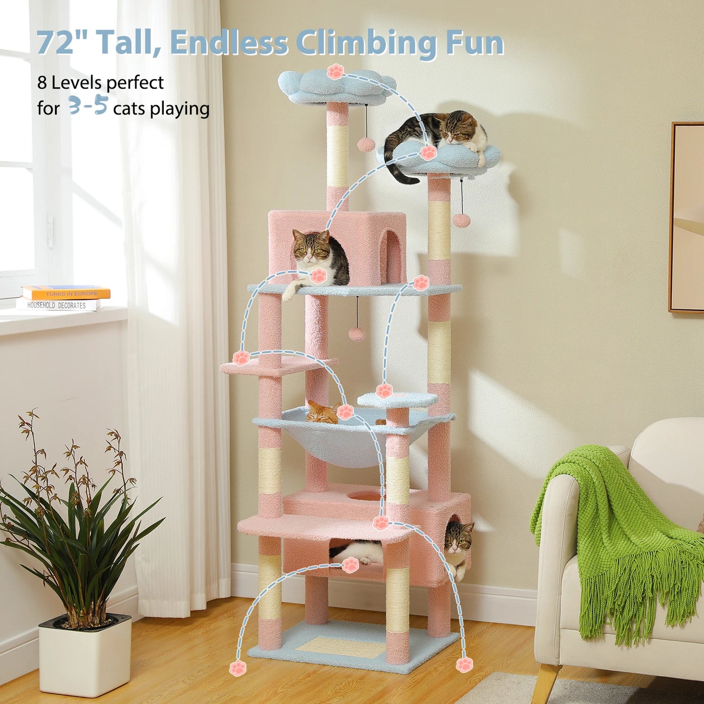 PETEPELA Cat Tree Tower With Sisal Posts And Spacious Perches