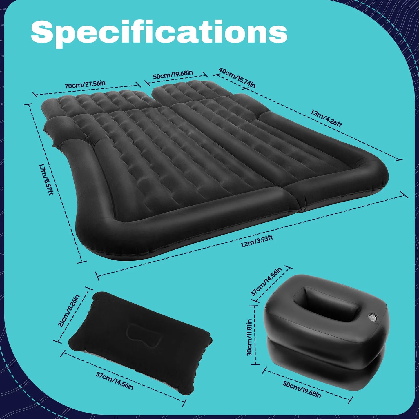 Heavy Duty Car Air Mattress With Pump And Headrests
