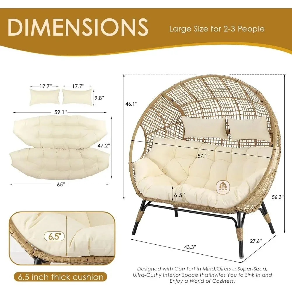 Double Egg Lounge Chair Indoor Outdoor With Thick Padded Cushions