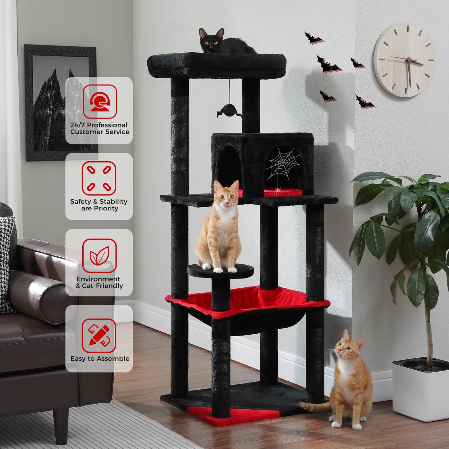 PAWZ Road Gothic Cat Tree for Indoor Cats Tall Tower with Hammock