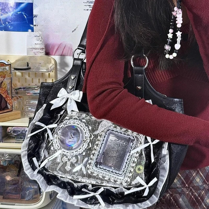 Kuroyabu Luxury Ruffled Lolita Handbag Ita Bag Gothic Underarm