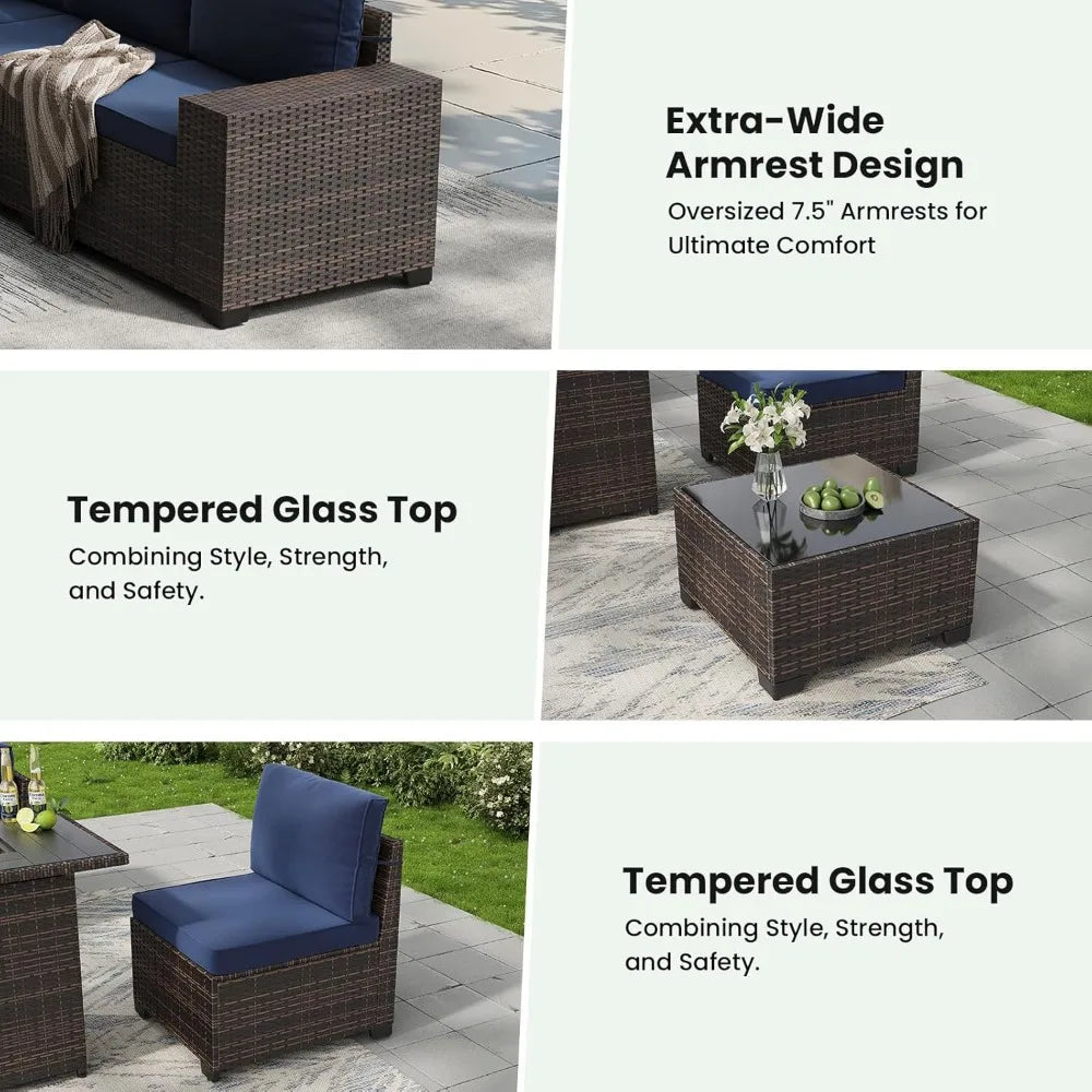 XIAOLANG All Weather Patio Furniture Set Six Piece Wicker Table