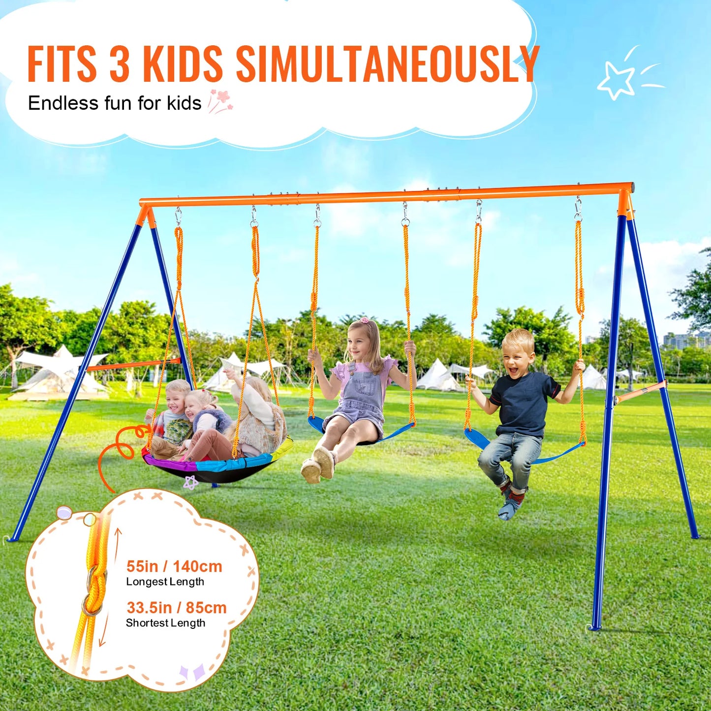 SucceBuy Backyard Swing Set 600 Lb Capacity With Saucer Seats