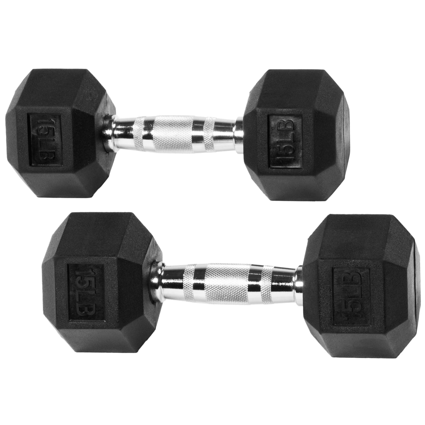 Rubber Coated Hex Dumbbells 15 Lb Set For Exercise Fitness