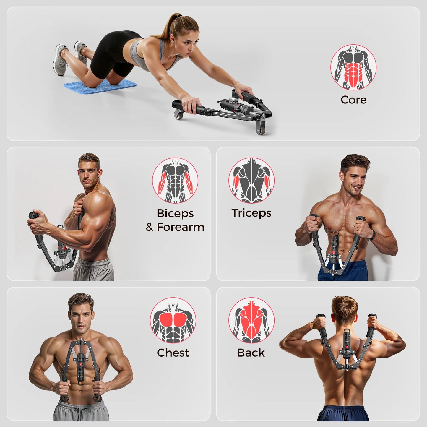 Hydraulic Full Body Power Trainer With Ab Wheel Push Twist