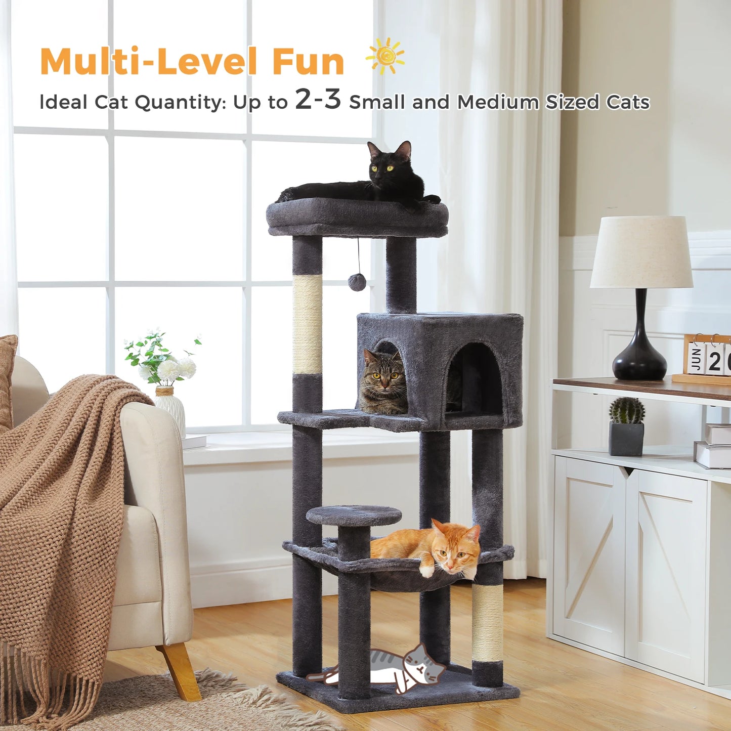 PAWZ Road Multi-Level Cat Tree With Sisal Posts And Hammock