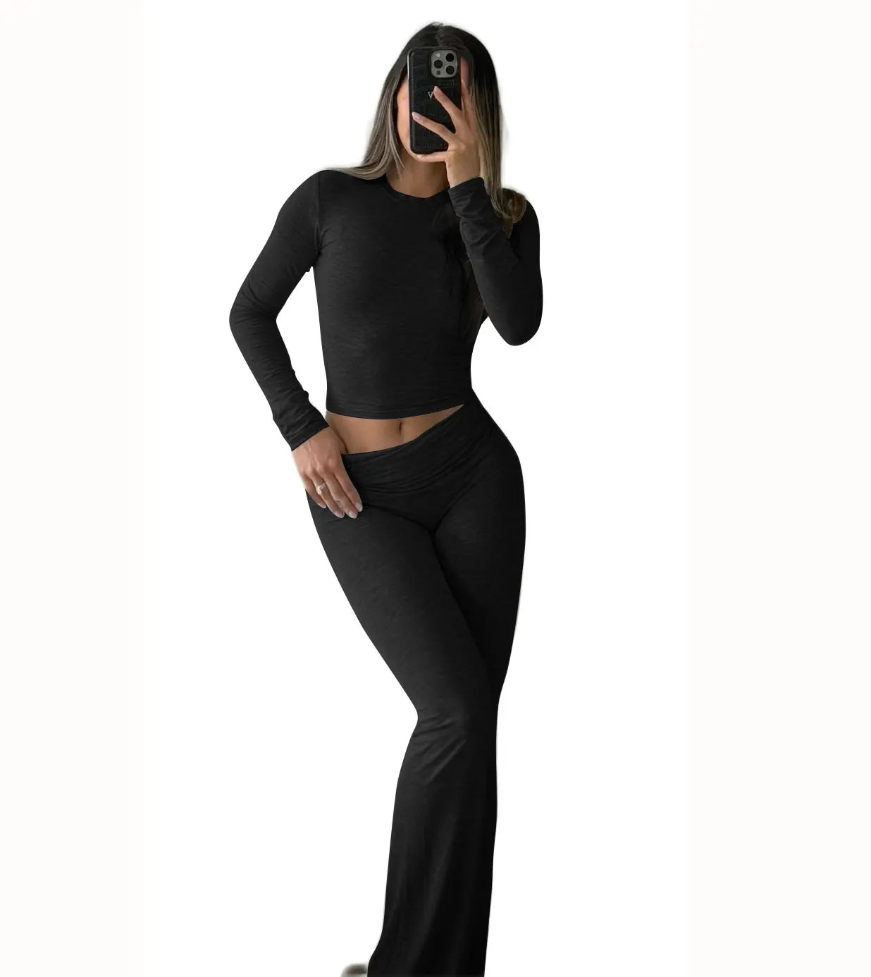 Women's Yoga Two-Piece Long Sleeve Wide-Leg Activewear Set