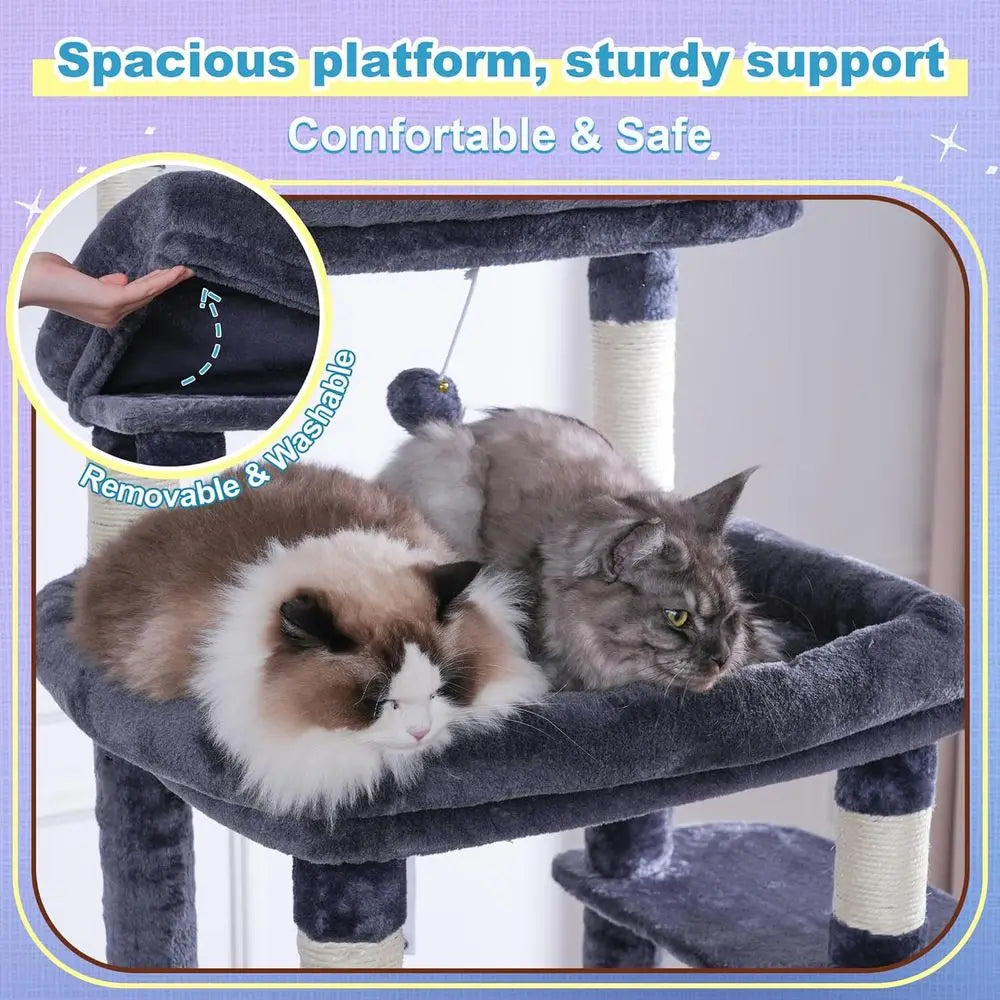 Hey-Cat Tree Tower With Scratching Posts And Cozy Hammocks