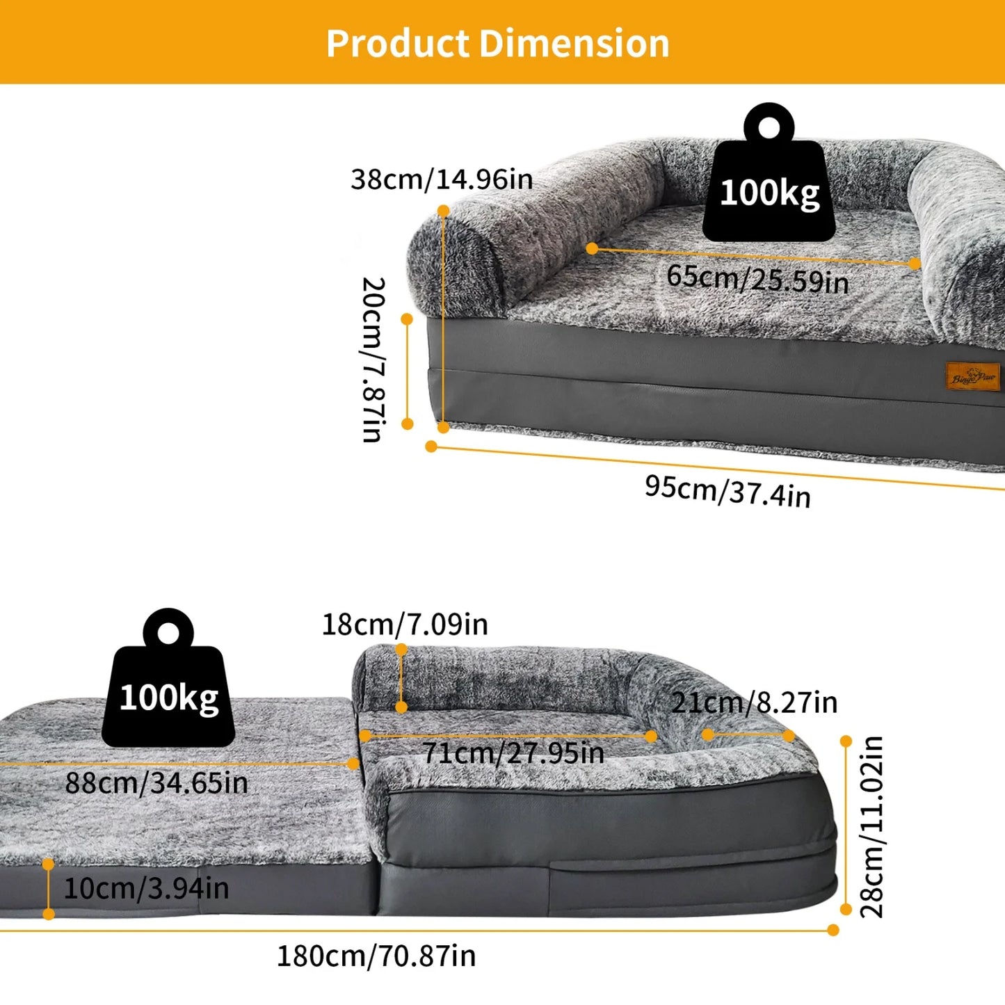 BINGOPAW Orthopedic Foldable Dog Bed With Plush Bolster Cushion