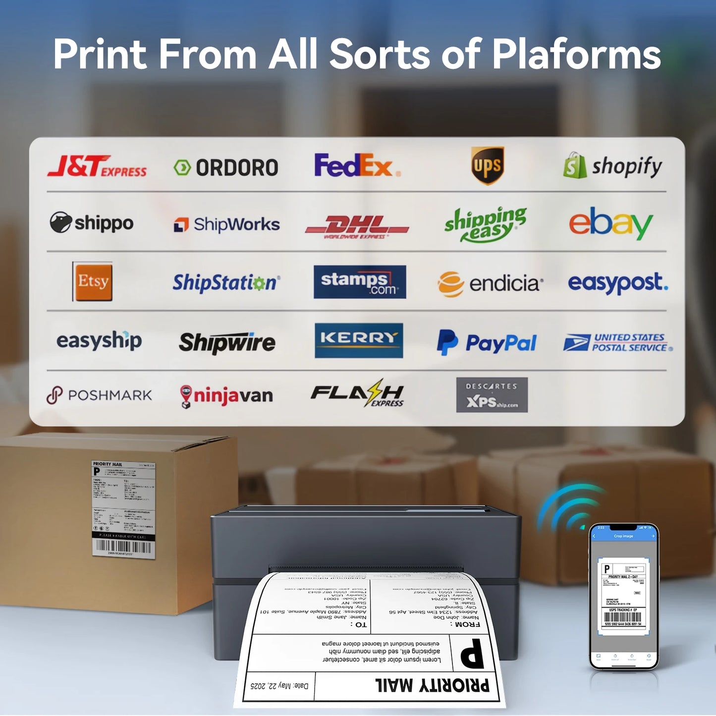 Thermal Label Printer Portable No Ink 203DPI Bluetooth USB