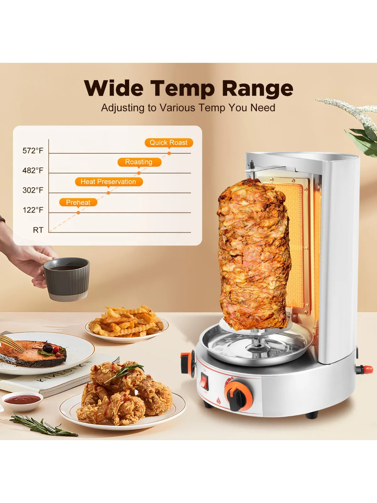 Electric Vertical Shawarma Broiler Rotating Gyro Grill 2 Burner