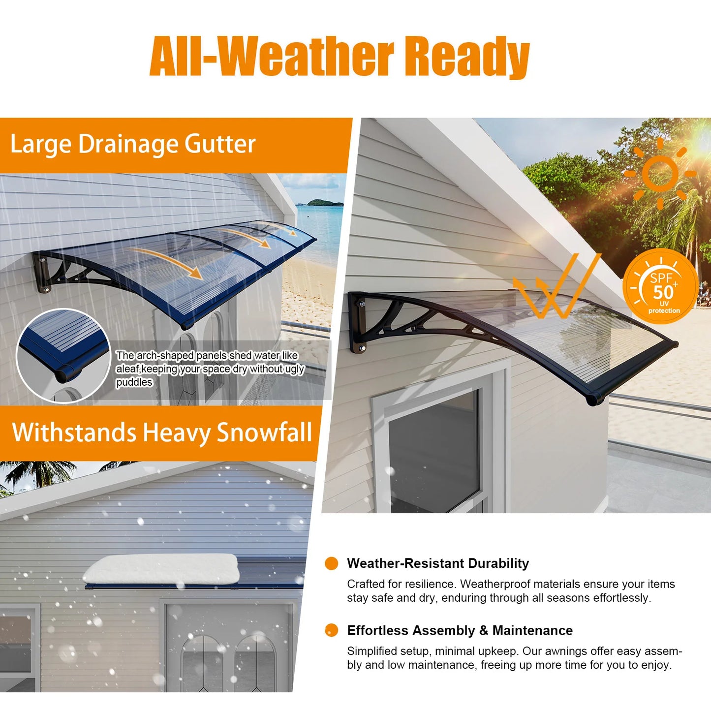 GUANSU-CN PC Door And Window Awnings Canopy Rain Sun Protection