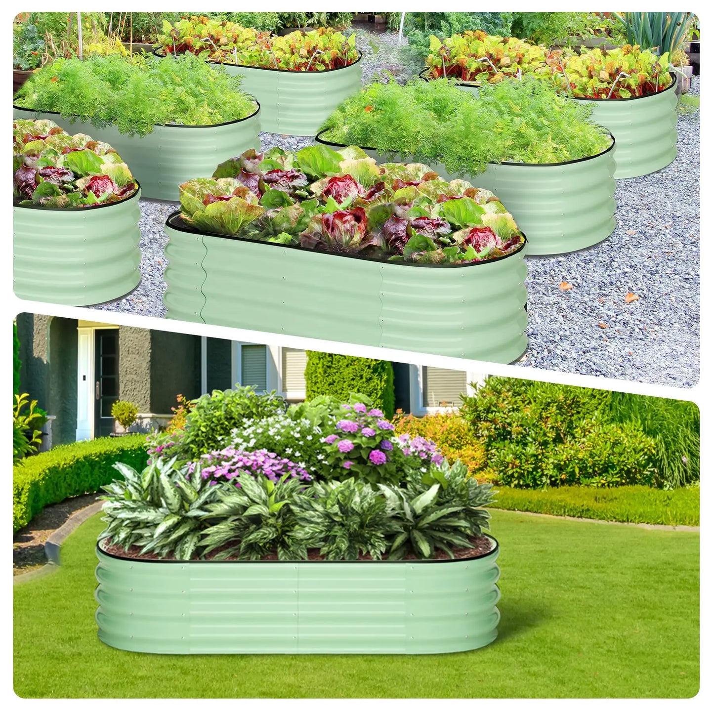 HiMISS Galvanized Steel Raised Garden Bed Set Oval Open Base