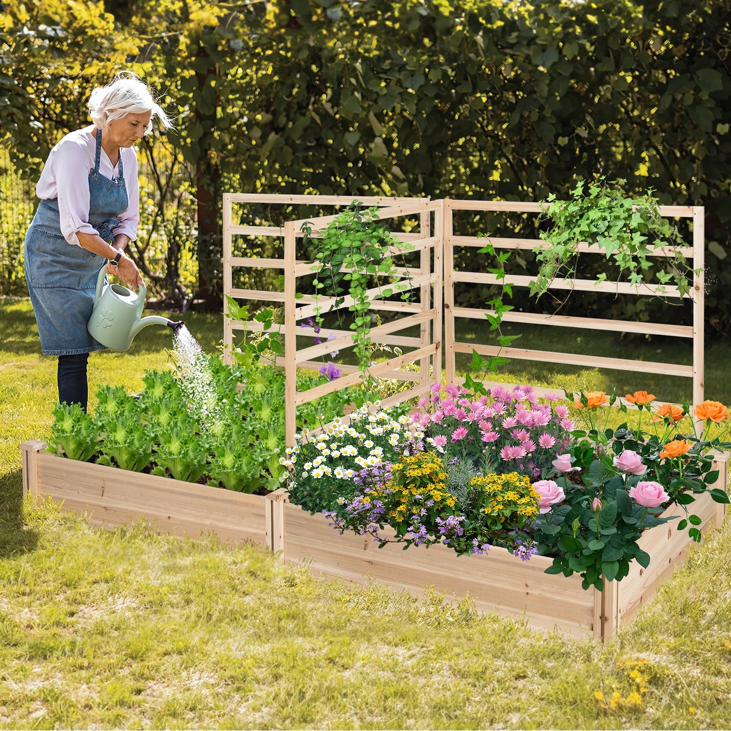 LIFEZEAL Wooden Raised Garden Bed Planter Box For Outdoor Garden