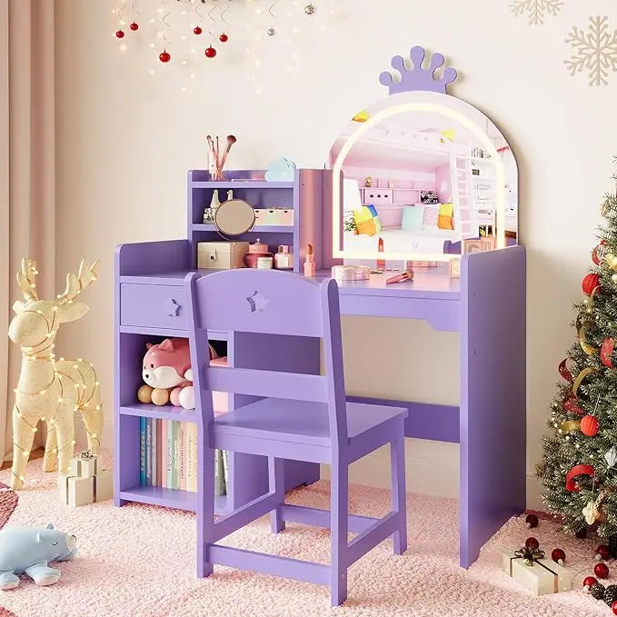 HiMISS Kids Vanity With Lights 2 In 1 Makeup DeskSet