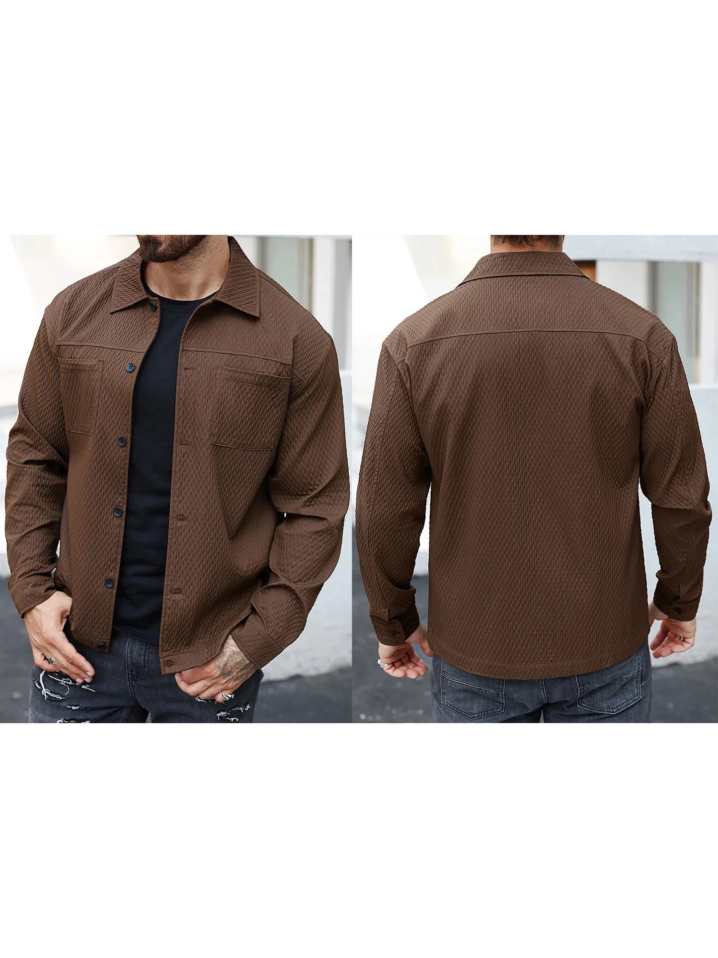 Mens Casual Shirt Jacket Long Sleeve Button Up Top Outerwear