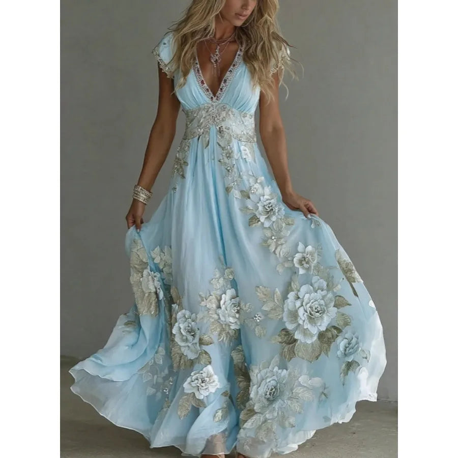 Spring European Style Loose Slit 3D Printed Dress For Women