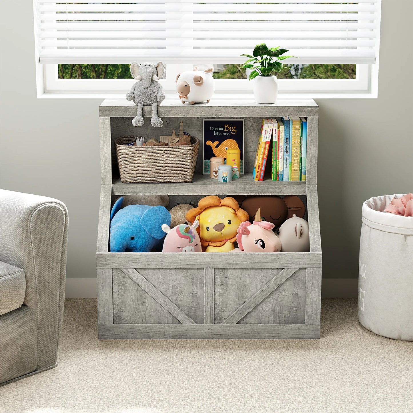 Wooden Kids Bookshelf Toy Storage Organizer For Playroom
