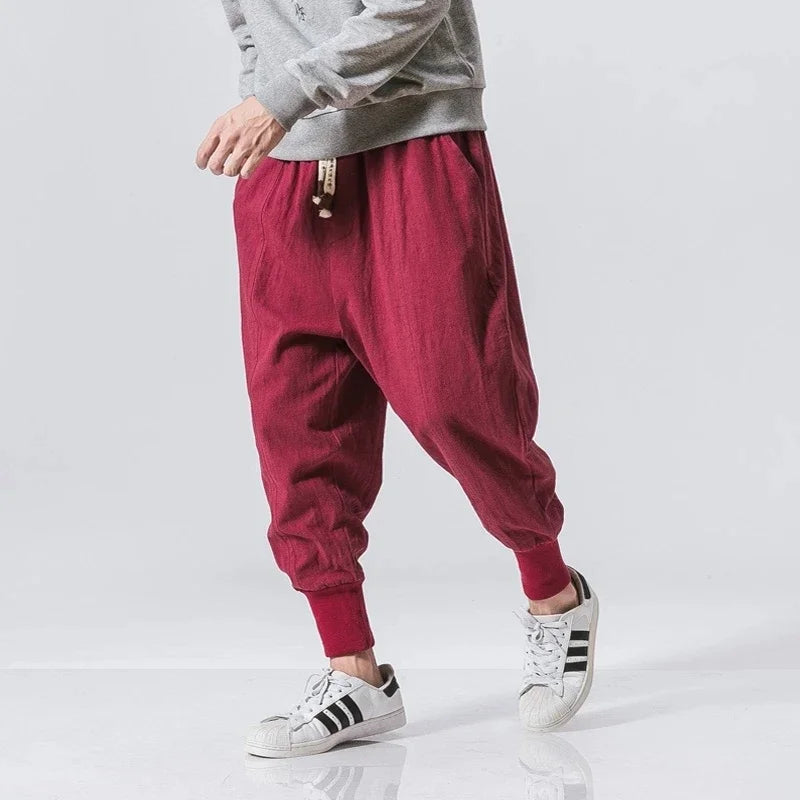 FURCW Cotton Linen Harem Pants For Men Streetwear Baggy DropCrotch