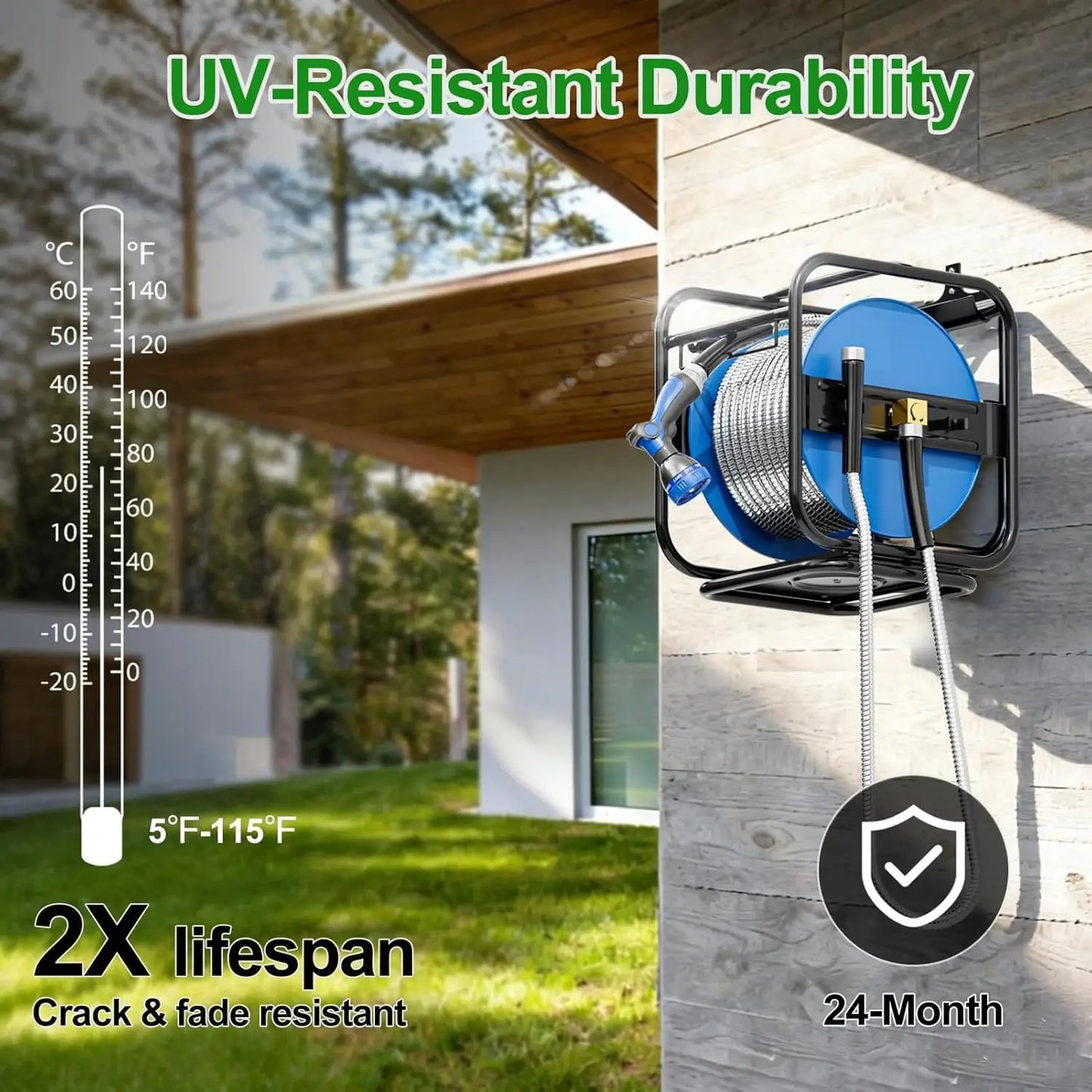 Upgraded Metal Garden Hose Reel With 304 Stainless Pipe