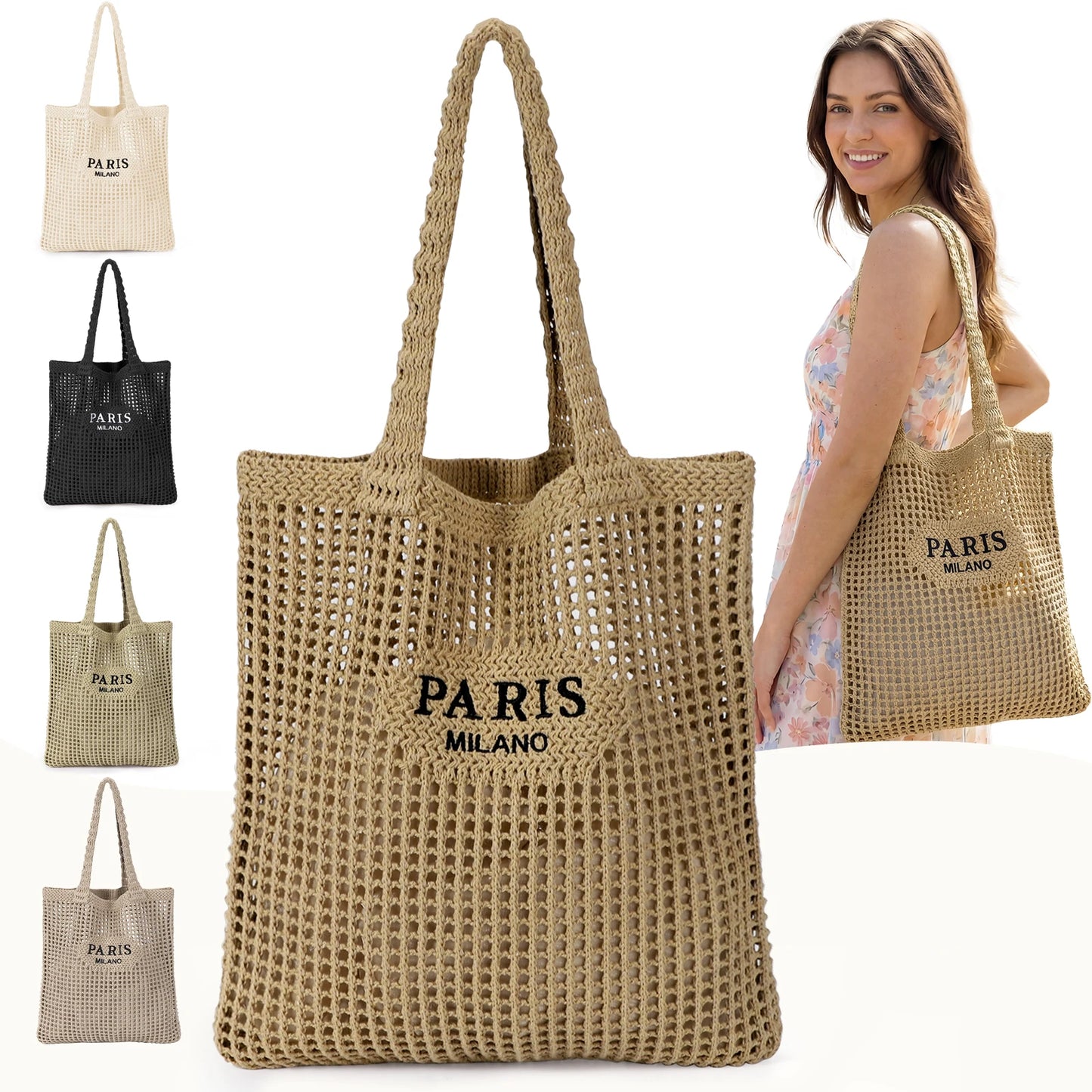 Hatisan CN Crochet Tote Bag Mesh Beach Bag For Women