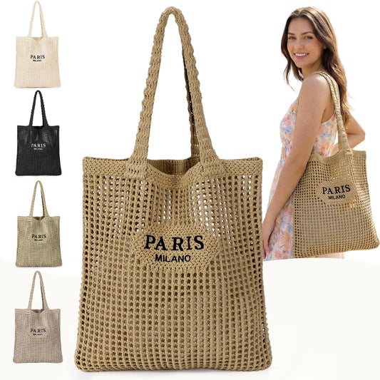 Hatisan CN Crochet Tote Bag Mesh Beach Bag For Women