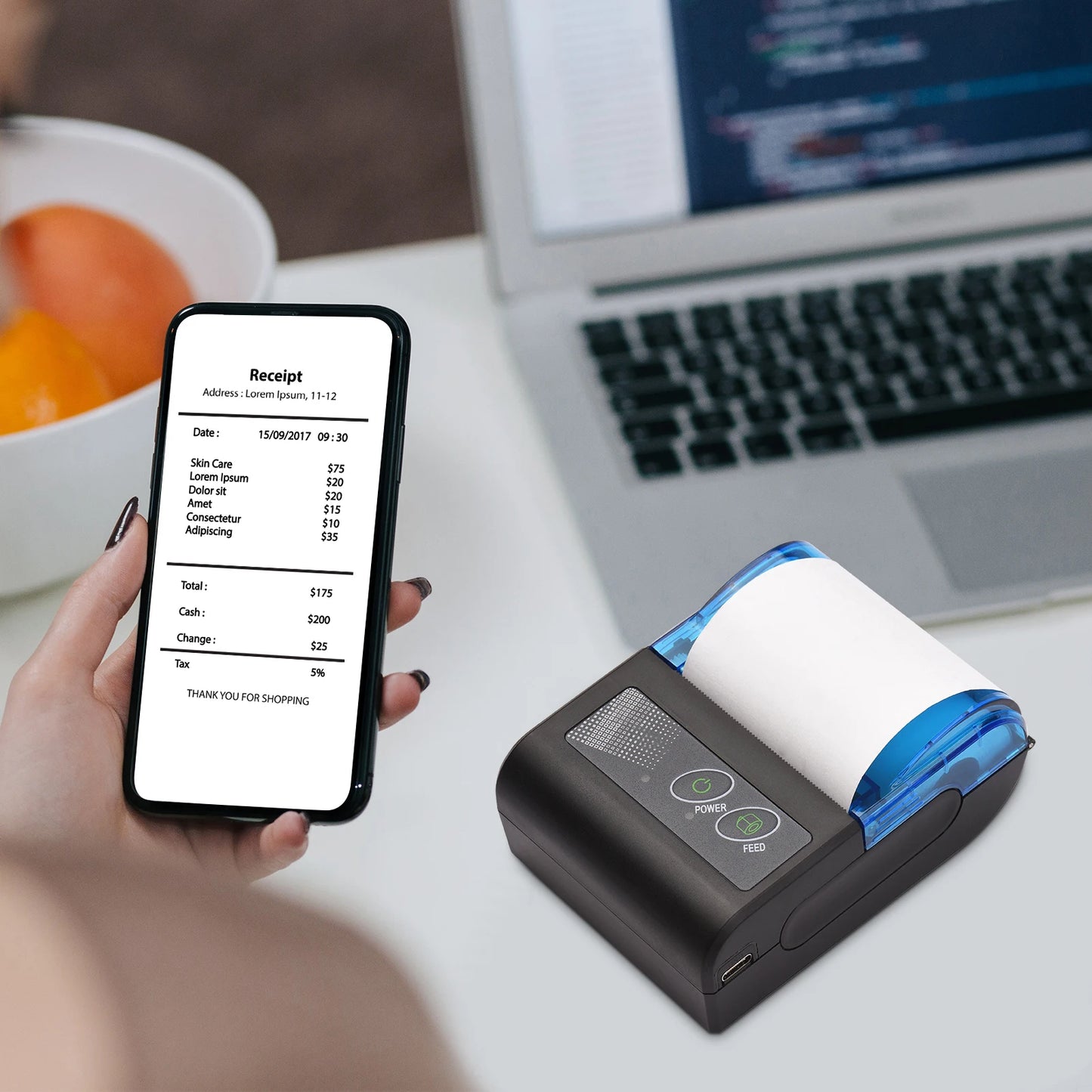 Meterk Bisofice Portable Mini Thermal Printer Wireless USB Receipt Printer