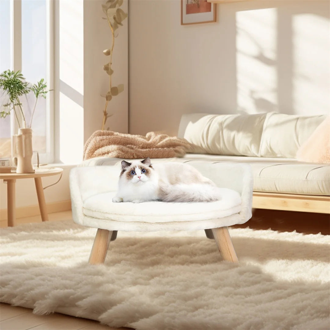 BINGOPAW Luxury Plush Cat Bed Nest With Wood Legs Support