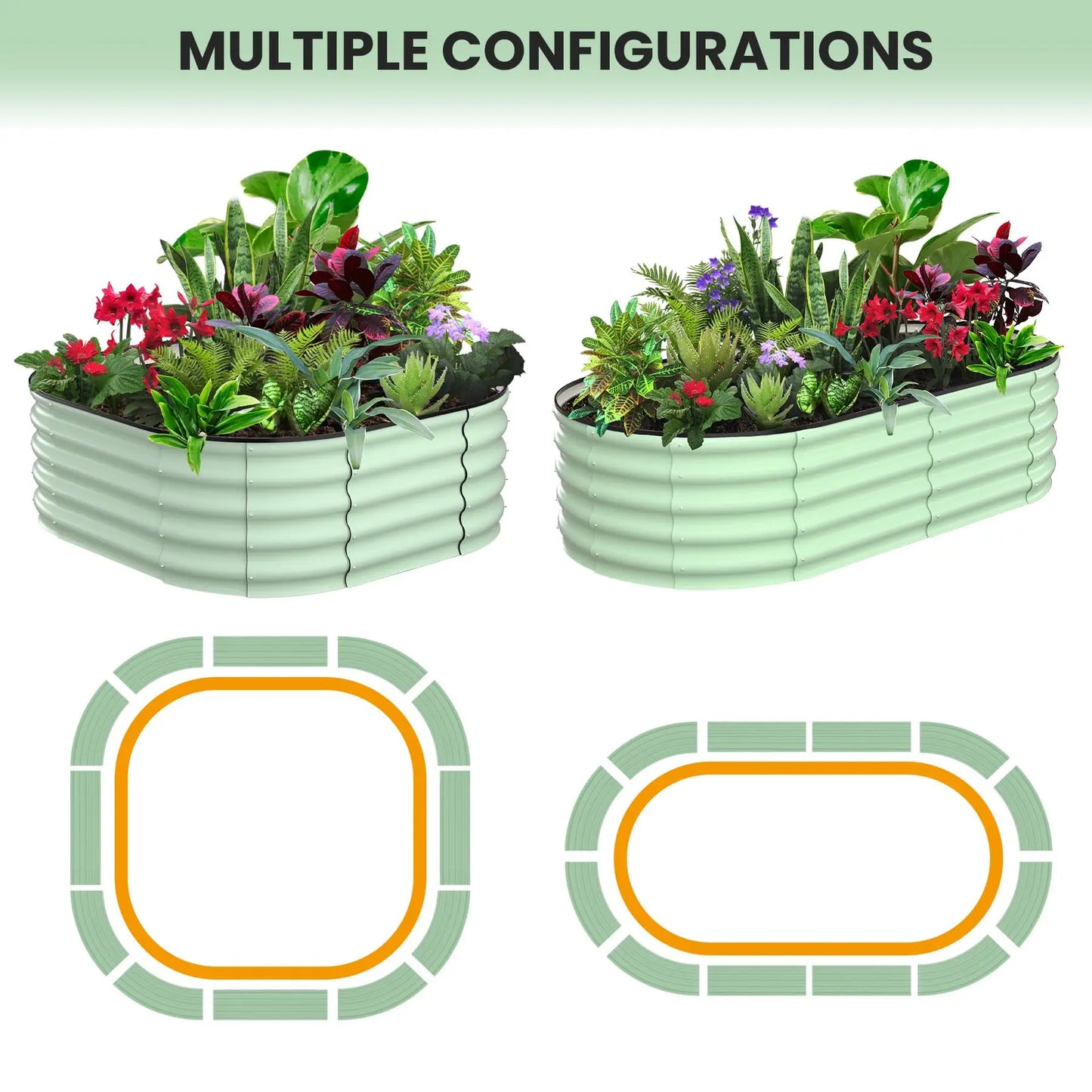 HiMISS Galvanized Steel Raised Garden Bed Set Oval Open Base