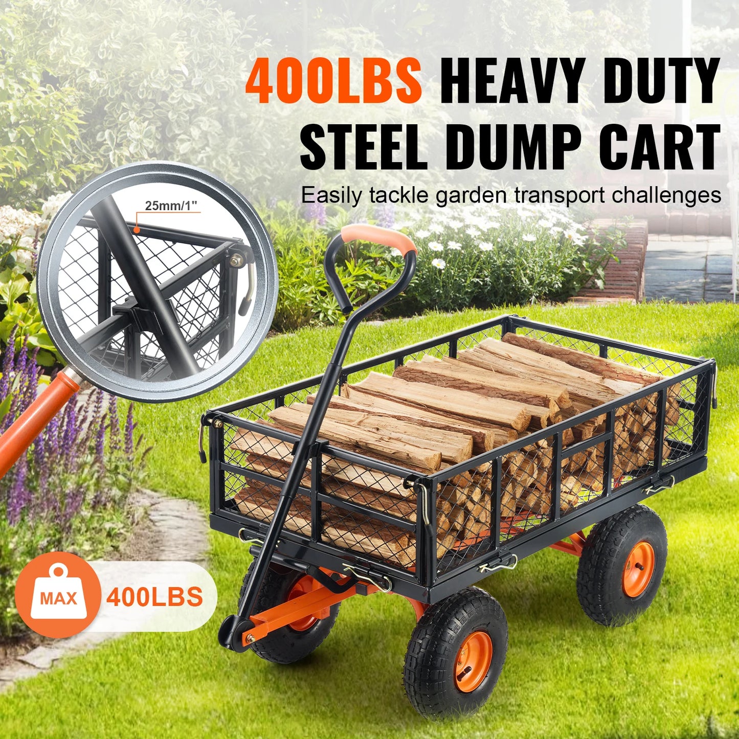 SucceBuy Garden Cart Sturdy Utility Wagon 400 880 Lbs Capacity