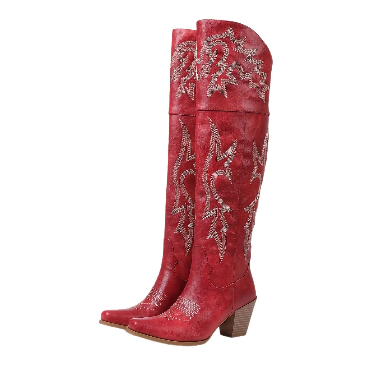 Women Over The Knee Western Boots With Square Toe Zipper
