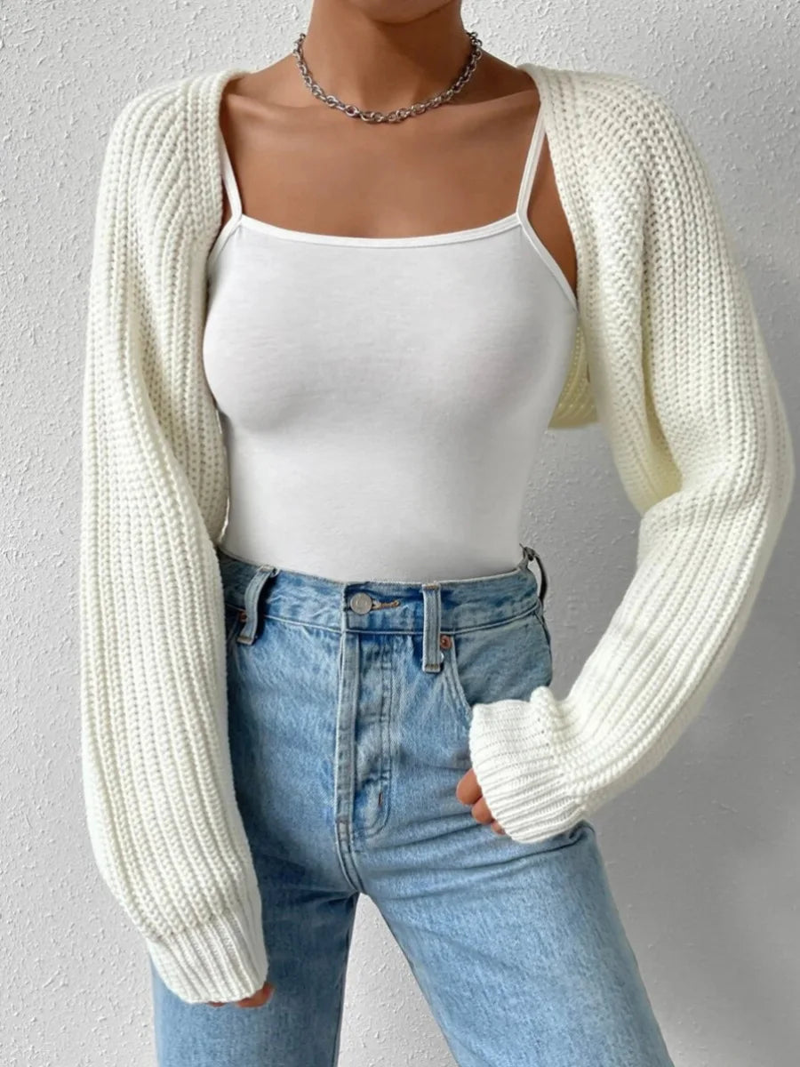 Hirigin Women Open Front Cropped Cardigan Long Sleeve Ribbed Knit Shrug
