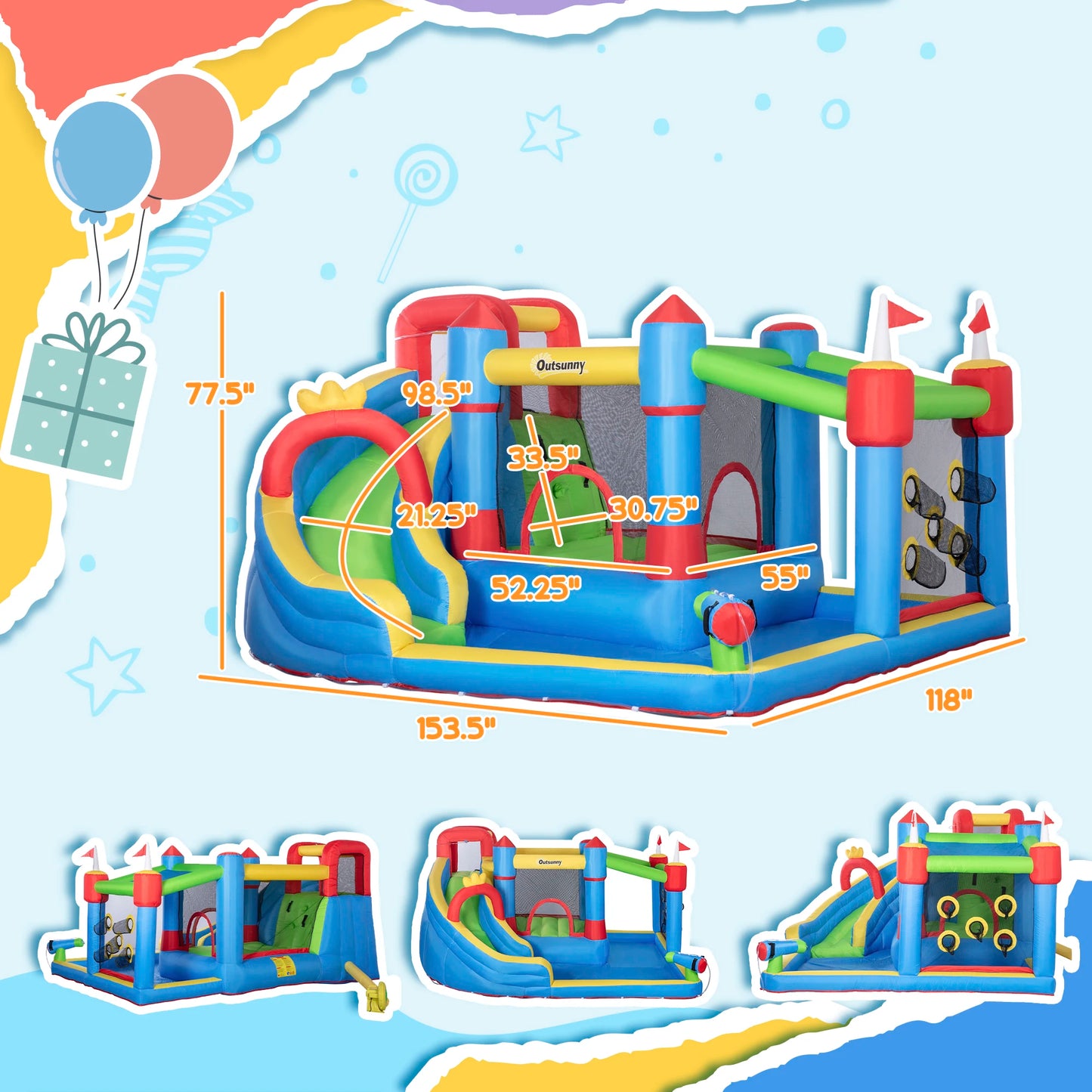 6-in-1 Inflatable Bounce House and Water Slide for Kids Backyard