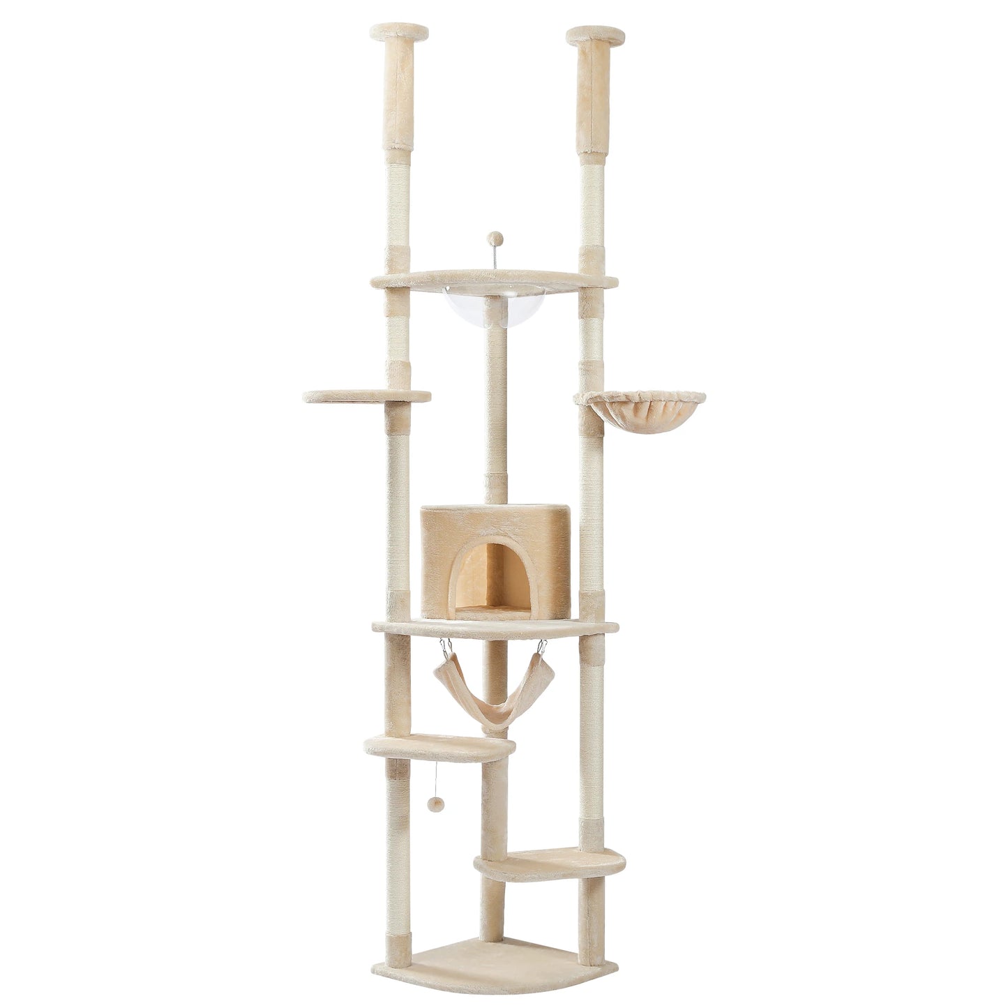 PEQULTI Cat Tree Tower With Acrylic Perch Hammocks Five Tiers Indoor Cats