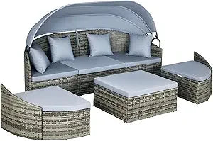 Outdoor Rattan 4 Piece Patio Set With Canopy And Cushions