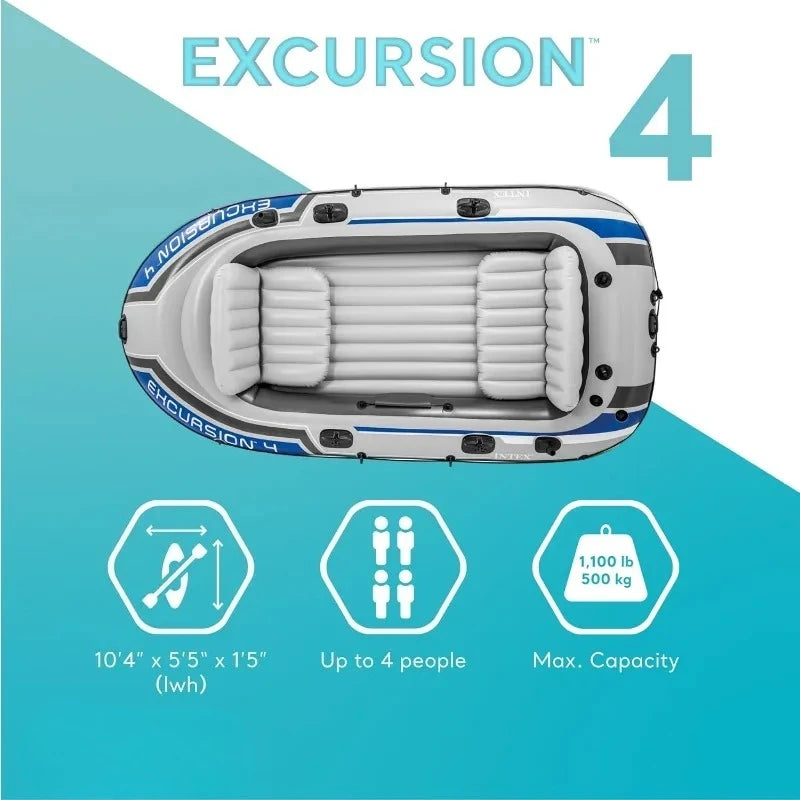 Excursion Inflatable Boat Set With Oars And High Output Pump