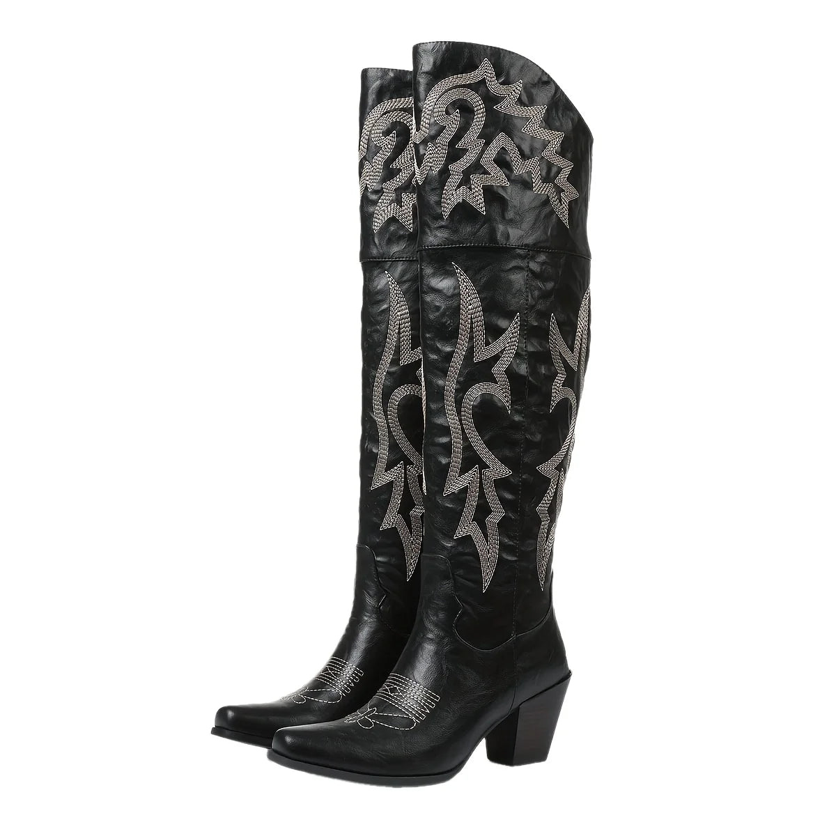 Women Over The Knee Western Boots With Square Toe Zipper