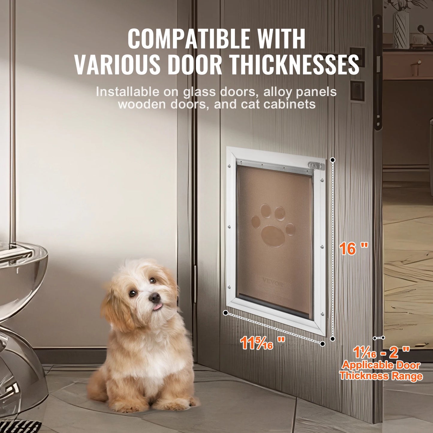 Pet Door Aluminum Frame With Lockable Flap Weatherproof Dog Door