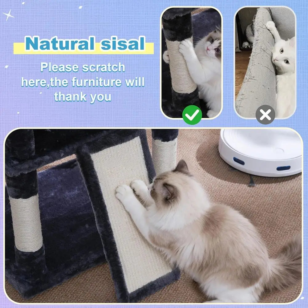 Hey-Cat Tree Tower With Scratching Posts And Cozy Hammocks