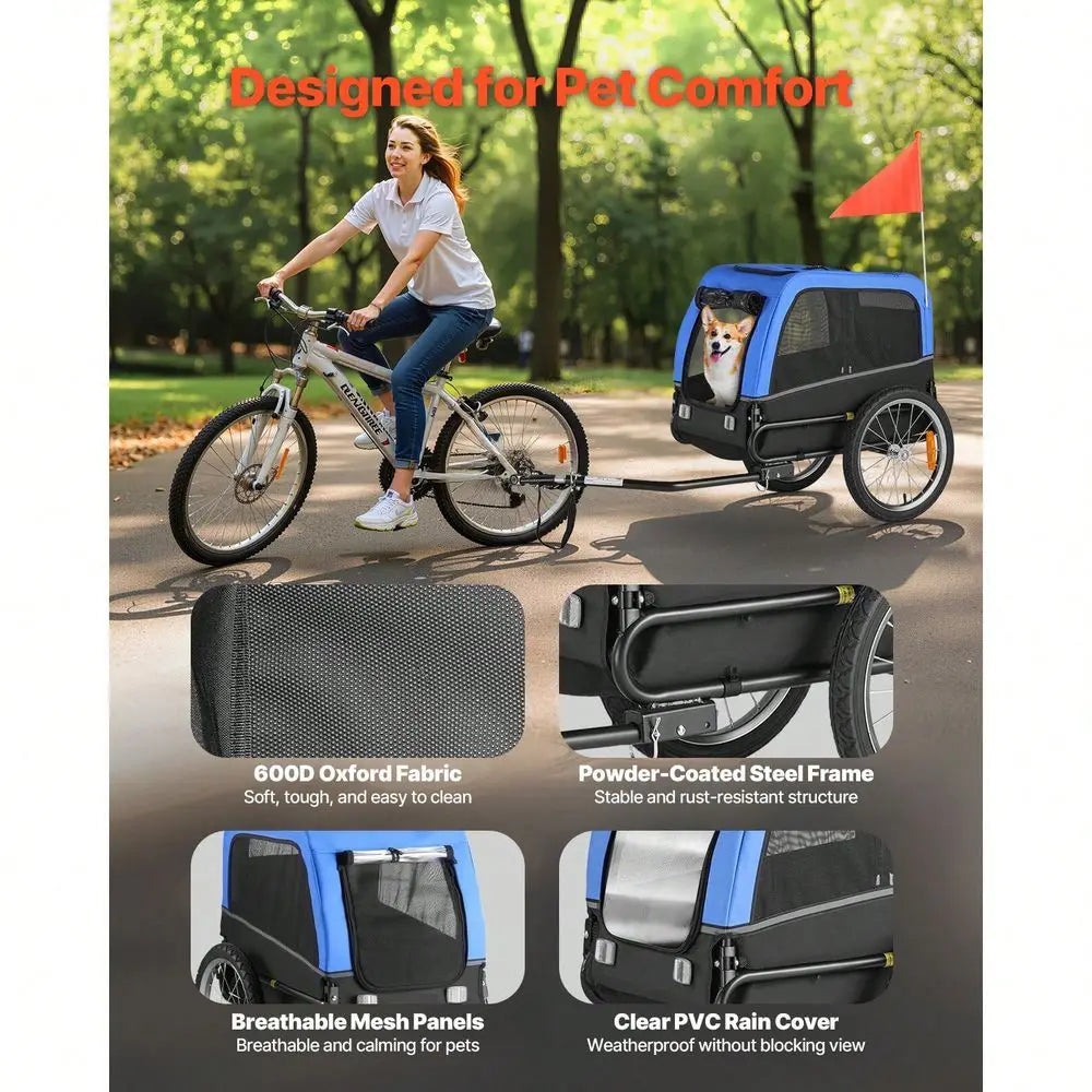 XMSJ Bike Trailer For Dogs Pet Cart Bicycle Carrier Foldable With Quick Release