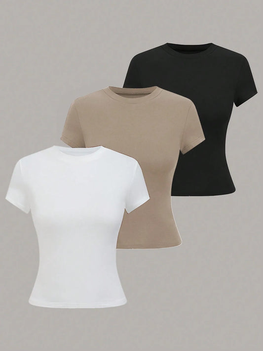 Womens Short Sleeve T Shirt Basic Knit Top For Summer