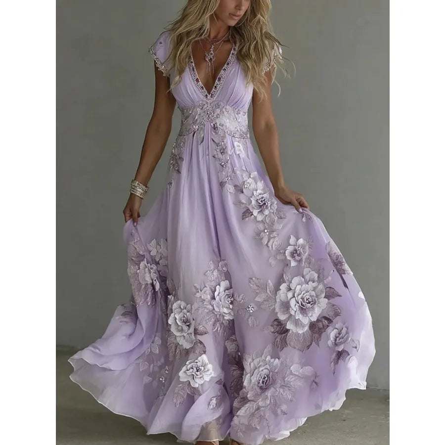 Spring European Style Loose Slit 3D Printed Dress For Women